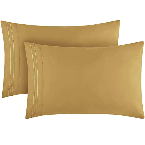 Book Cover Mellanni King Size Pillow Cases 2 Pack - Pillow Covers - Pillow Protector - Luxury 1800 Bedding Sheets & Pillowcases - Envelope Closure - Wrinkle, Fade, Stain Resistant (Set of 2 King Size, Gold)
