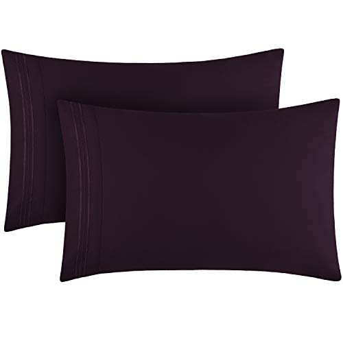 Book Cover Mellanni King Size Pillow Cases 2 Pack - Pillow Covers - Pillow Protector - Hotel Luxury 1800 Bedding Sheets & Cooling Pillowcases - Wrinkle, Fade, Stain Resistant (Set of 2 King Size, Purple)