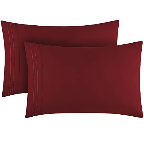 Book Cover Mellanni King Size Pillow Cases 2 Pack - Pillow Covers - Pillow Protector - Hotel Luxury 1800 Bedding Sheets & Cooling Pillowcases - Wrinkle, Fade, Stain Resistant (Set of 2 King Size, Burgundy)
