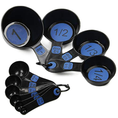 Chef Craft Easy to Read Plastic 10 Piece Blue/Black Measuring Cup and Spoon Set