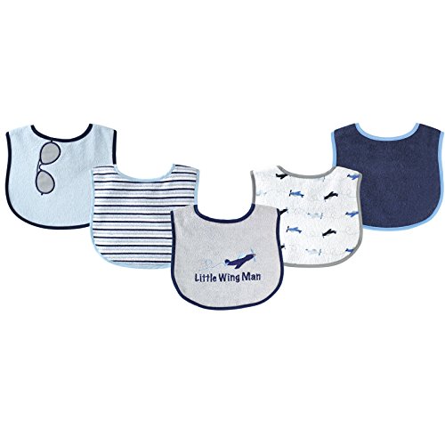 Book Cover Luvable Friends Unisex Baby Cotton Terry Drooler Bibs with PEVA Back, Airplane, One Size
