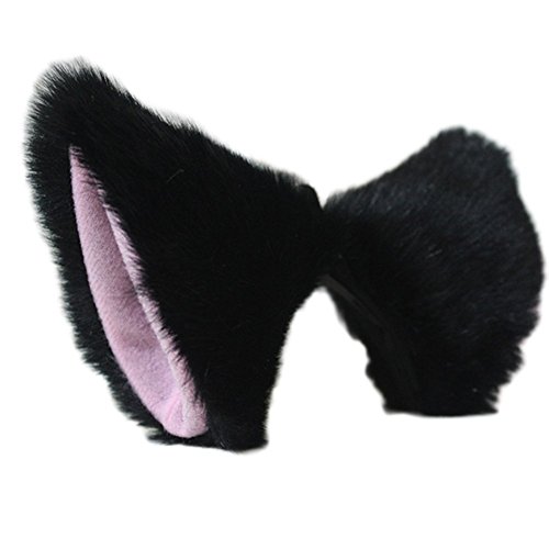 Hot Sweet Lovely Anime Halloween Cosplay Fancy Neko Cat Ears Hair Clip Black with Pink Inside