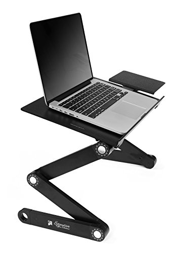 Book Cover Executive Office Solutions Portable Adjustable Aluminum Laptop Desk/Stand/Table Vented w/CPU Fans Mouse Pad Side Mount-Notebook-MacBook-Light Weight Ergonomic TV Bed Lap Tray Stand Up/Sitting-Black