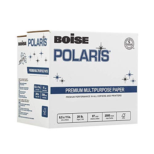 BOISE POLARIS Premium Multipurpose Copy Paper | 8.5" x 11" Letter | SPLOX (Easy carry box) | 97 Bright White, 20 lb. | Reamless (2,500 Sheets)
