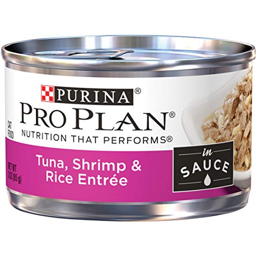 Book Cover Purina Pro Plan Wet Cat Food, Tuna, Shrimp & Rice Entree in Sauce - (24) 3 oz. Pull-Top Cans