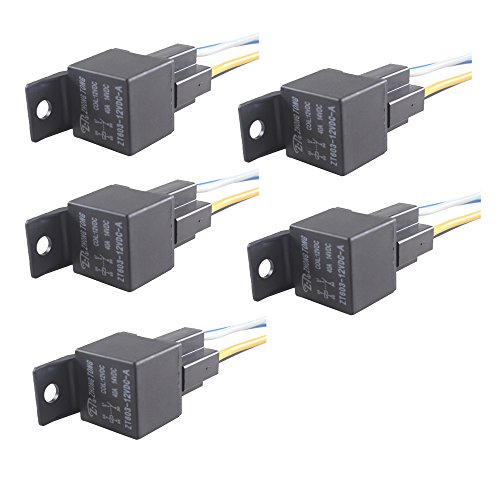 ESUPPORT Car Relay 12v 40a Spst 4pin Socket Pack of 5
