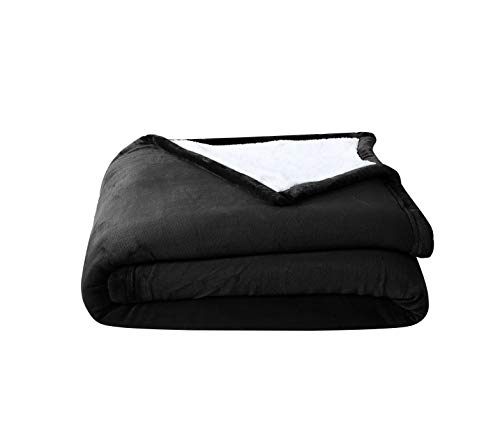 Book Cover Chezmoi Collection Micromink Sherpa Reversible Throw Blanket (Queen, Black)