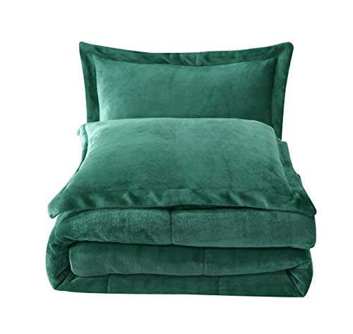 Book Cover Chezmoi Collection 3-Piece Micromink Sherpa Reversible Down Alternative Comforter Set (King, Hunter Green)