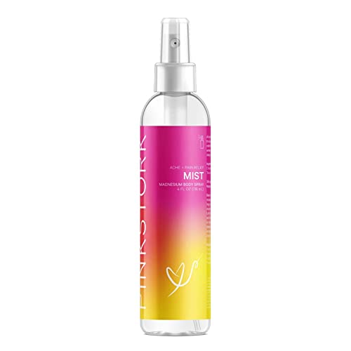 Pink Stork Mist: Topical Magnesium Spray for Nausea + Morning Sickness Relief, Eases Muscle Cramps + Joint Pain + Stress, Supports Energy, Natural Magnesium from The Dead Sea, Women-Owned, 4oz Spray