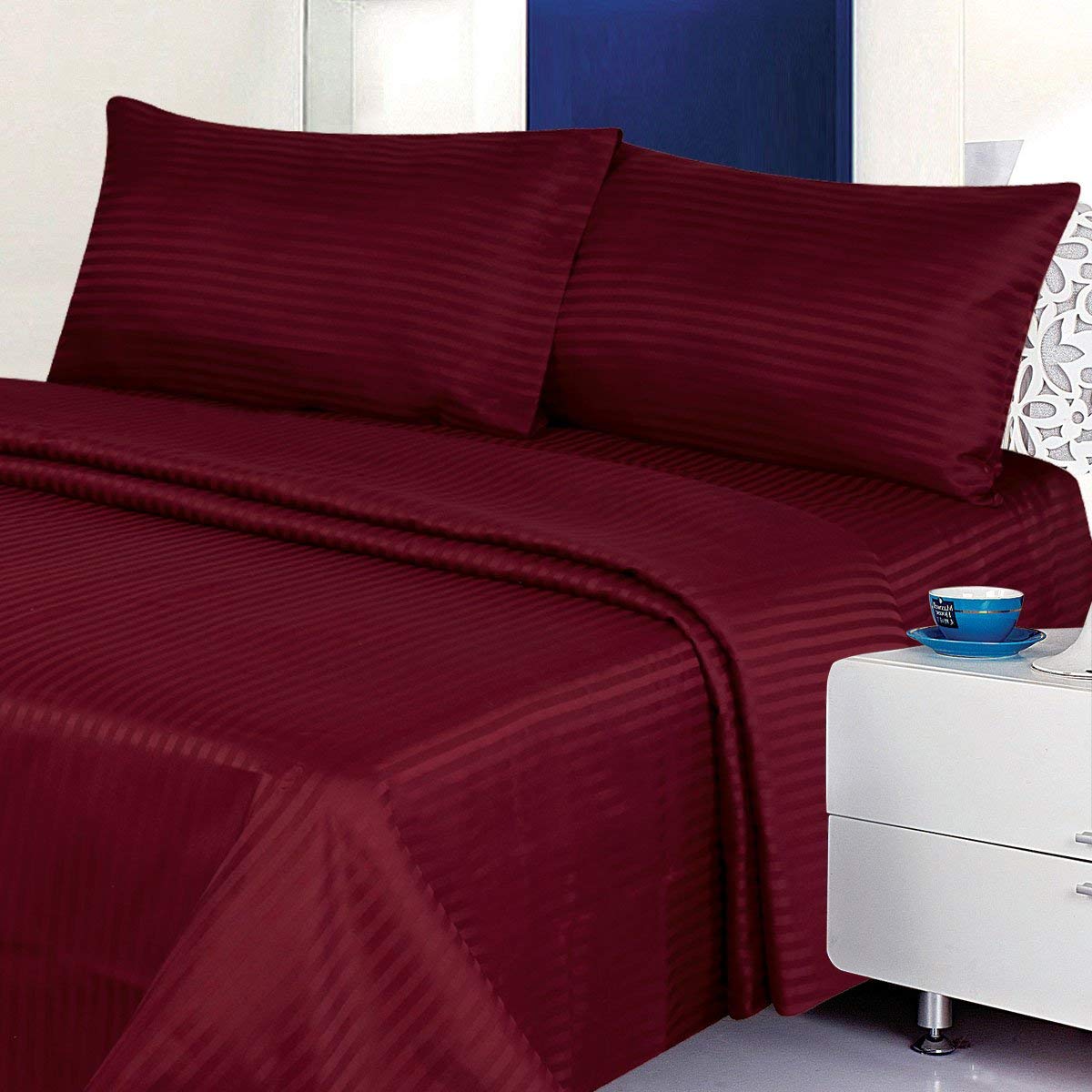 Book Cover Millenium Linen Queen Size Bed Sheet Set - Burgundy - 1600 Series 4 Piece - Deep Pocket - Cool and Wrinkle Fre e - 1 Fitted, 1 Flat, 2 Pillow Cases