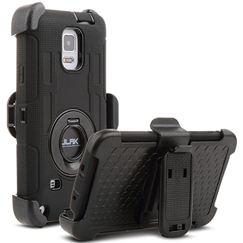 ULAK Note 4 Case, Galaxy Note 4 Case, Knox Armor Heavy Duty Shockproof Protection Hybrid Rugged for Samsung Galaxy Note 4 Case Built-in Rotating Kickstand Belt Swivel Clip Holster Note 4 Case,Black