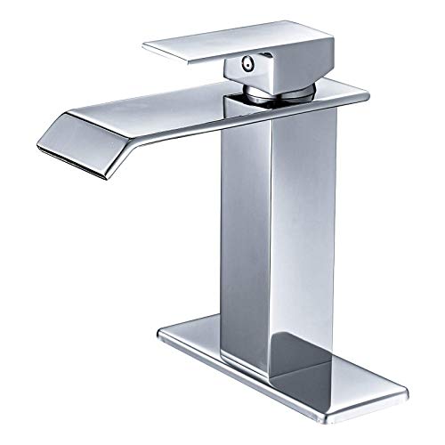 Book Cover BWE Bathroom Faucet Chrome Modern Waterfall Single Hole Bathroom Sink Faucet Parts Spout Bath Lavatory Vanity and Supply Hose Single Handle Square
