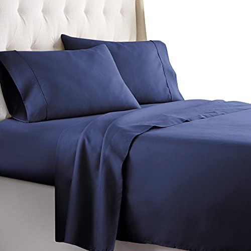 HC Collection Queen Bed Sheets Set - Hotel Luxury, Lightweight, Soft Cooling Bedding & Pillowcase Set w/ 16" Deep Pockets - Wrinkle & Shrink Resistant - Navy, Eco-Friendly Queen Size 4 pc Sheet Set
