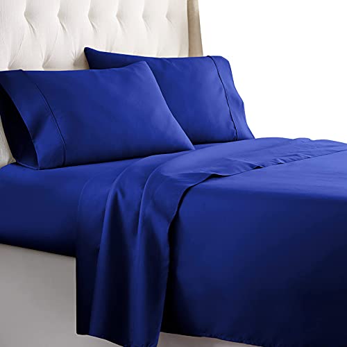 HC COLLECTION King Bed Sheets Set - Hotel Luxury, Lightweight, Soft Cooling Bedding & Pillowcase Set w/16 Deep Pockets - Wrinkle & Shrink Resistant - Royal Blue, Eco-Friendly King Size 4 pc Sheet Set Royal Blue King
