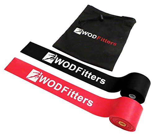 WODFitters Floss Bands for Muscle Compression Tack & Flossing, Mobility & Recovery WODs - 2 Pack with Carrying Case (Black - Red Combo, 2 Pack)