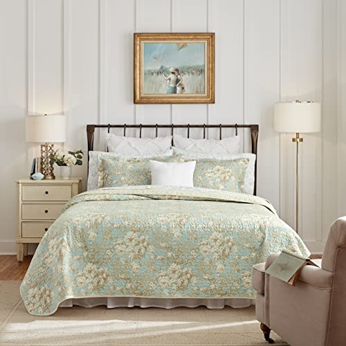 Laura Ashley Brompton Collection Quilt Set-100% Cotton, Reversible, All Season Bedding, Includes Matching Sham(s), Twin, Serene
