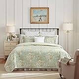 Laura Ashley Brompton Collection Quilt Set-100% Cotton, Reversible, All Season Bedding, Includes Matching Sham(s), Queen, Serene
