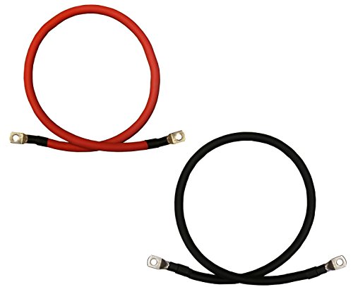 Book Cover 2 AWG Gauge Red + Black Pure Copper Battery Inverter Cables Solar, RV, Car, Boat 12 in 5/16 in Lugs