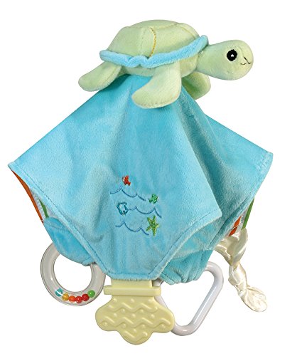 Book Cover Stephan Baby Go Fish Plush Chewbie Activity Toy and Teething Blankie, Green Sea Turtle
