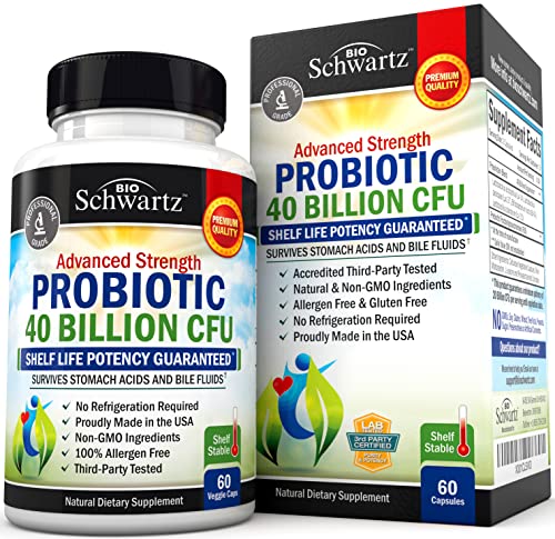 Book Cover Probiotic 40 Billion - Probiotics for Women & Men - Lactobacillus Acidophilus & Prebiotics - Digestive Health Capsules - Targeted Release Technology - Shelf Stable Supplement Non-GMO Dairy Free -60ct