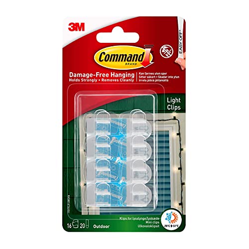 Command Outdoor Light Clips, 16 clips, 20 strips, Water-Resistant Adhesive (17017CLR-AWES)