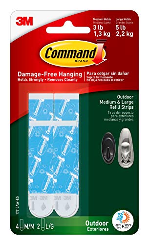 Command Outdoor Refill Strips, 4 Medium, 2 Large Strips, Re-Hang Outdoor Hooks (17615AW-ES)