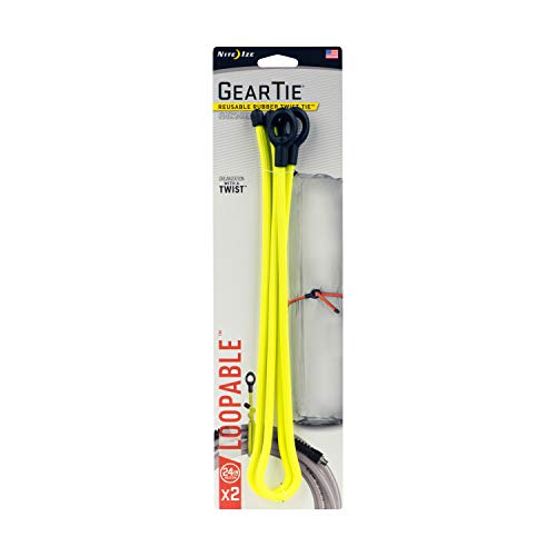 Nite Ize Gear Tie Loopable, The Original Reusable Rubber Twist Tie With Sturdy Integrated Loop, 24-Inch, Neon Yellow, 2 Pack, Made in the USA