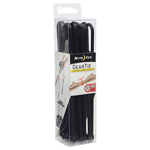 Nite Ize Original Gear Tie - 12-Inch Reusable Rubber Twist Tie - Reusable Gear Ties - Electric Cord Organizers - Twist Ties for Cords - Reusable Zip Ties - Black, 12-Inch, 12 Pack