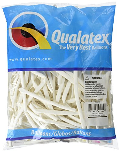 Qualatex 260Q White Pencil Latex Balloons, 100 Pack