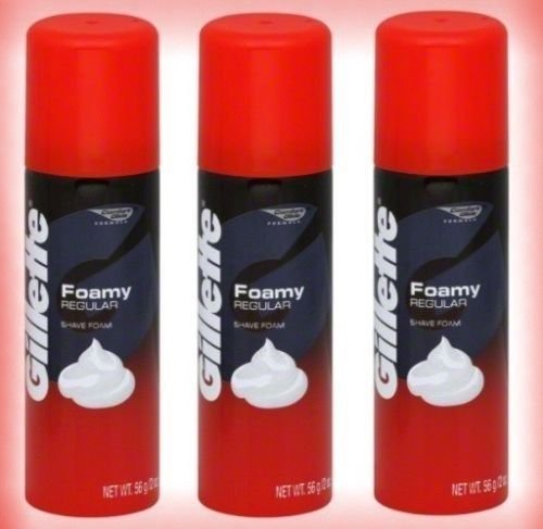Gillette 3 Foamy Regular Shave Foam Men 2oz Travel Size (3 PACK)