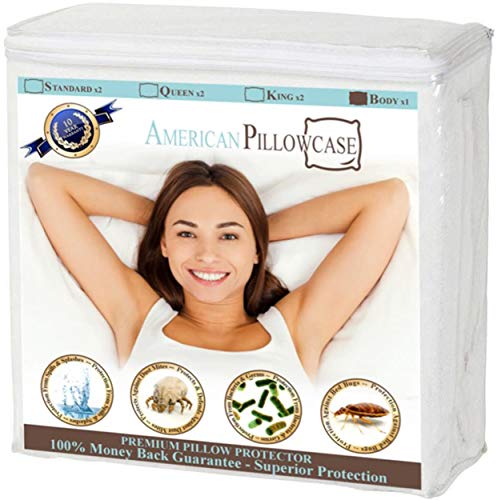 American Pillowcase Pillow Protectors Zippered Body - Waterproof Encasement (Body Size, Set of 1 Pk only)