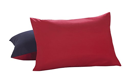 Book Cover Lux Hotel Bedding Reversible Microfiber Pillow Shams - Navy/Red, Standard/Queen, 2 Pack
