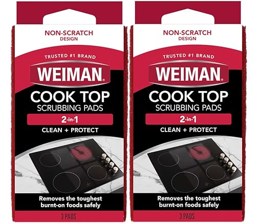Weiman Cook Top Scrubbing Pads, 3 Count, 2 Pack Cuts Through the Toughest Stains - Scrubbing Pads Carefully Wipe Away Residue