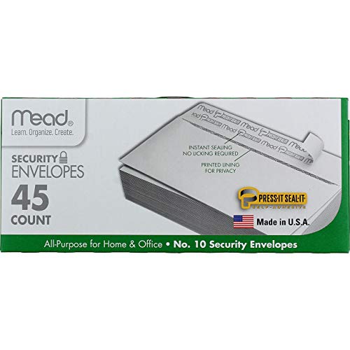 Mead Press-it Seal-it No.10 Security Envelopes, 4.125 x 9.5-Inches, White, 45 Count, Pack of 2 (90 Count In Total)( 75026)
