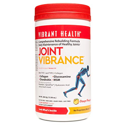 Book Cover Vibrant Health - Joint Vibrance Powder, Support to Maintain and Repair Joint Health with Collagen, Glucosamine, and Chondroitin, Gluten Free, Dairy Free, Non-GMO, Orange Pineapple, 21 Servings (FFP)