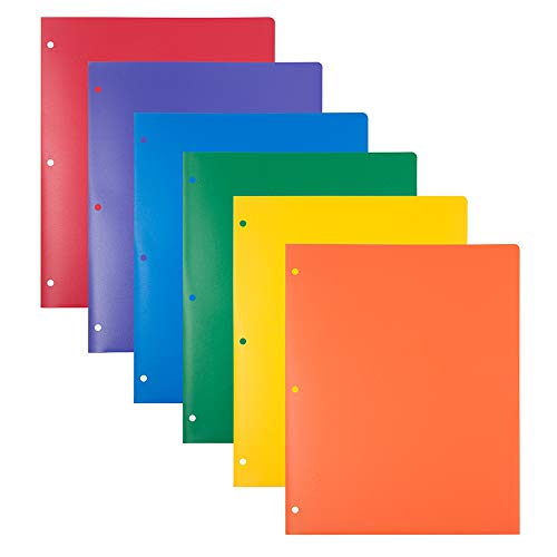 Book Cover JAM PAPER Heavy Duty Plastic 3 Hole Punch School Folders with Pockets - Assorted Primary Colors - 6/Pack