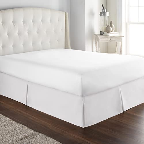 Book Cover HC Collection White Queen Bed Skirt - Dust Ruffle w/ 14 Inch Drop - Tailored, Wrinkle & Fade Resistant