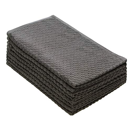Book Cover COTTON CRAFT Euro CafÃ© Set of 8 Waffle Weave Pure Cotton Super Absorbent Multipurpose Kitchen Towels, Dishcloths, Tea Towels, Charcoal