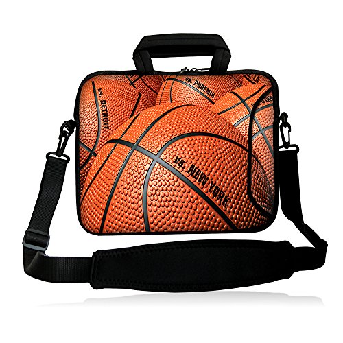 icolor 15" Laptop Bag Case 14.1" 14.2" 15.6" Inch Neoprene Laptop Shoulder Messenger Bag 15.4" Notebook Computer Dual Zipper Pouch Holder Pocket-Basketball
