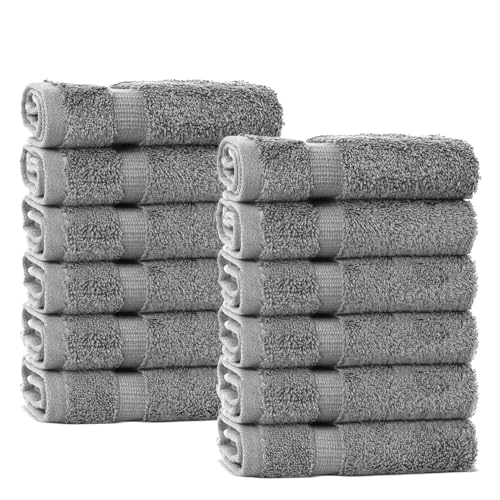 Chakir Turkish Linens 100% Turkish Cotton Luxury Hotel & Spa Washcloth Set (Set of 12, Gray)