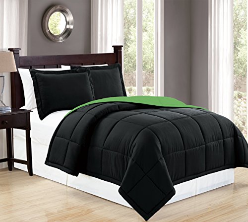 Book Cover Mk Collection Reversable Black/lime Green Down Alternative Comforter Set 3pc Full/queen