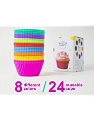 The Boston Sweets Silicone Cupcake Liners - 24 Pack Baking Cups- EIGHT colors - Reusable & Nonstick Muffin Molds - Cupcake Holders Gift set - Pink Purple Blue Red Green Fun Green Yellow Orange Muffin
