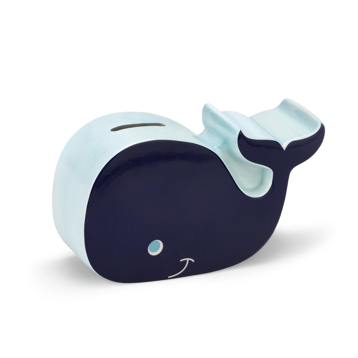 DEMDACO Smiling Whale Navy Blue Earthenware Children's Coin Money Bank