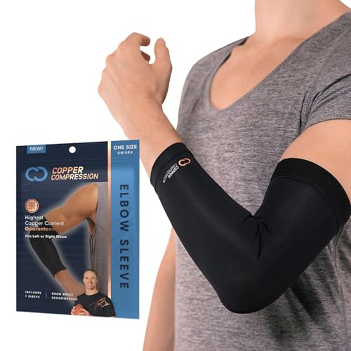 Copper Compression Elbow Sleeve - Copper Infused Orthopedic Brace for Tennis & Golfer Elbow, Tendonitis, Arthritis, Bursitis, Sore Joints & Muscles - Fits Men & Women -1 Sleeve - Original/Black - XL