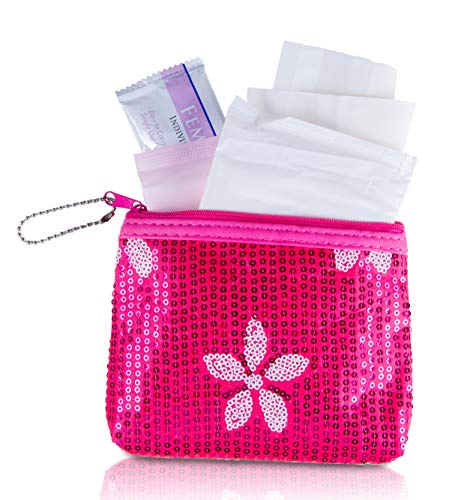 Book Cover Menstruation Kit - First Period Kit To-go! (Period Starter Kit with Organic & Biodegradable Pads) (Pink)