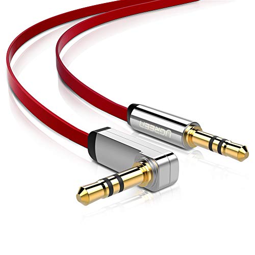UGREEN 3.5mm Audio Cable, Stereo Aux Jack to Jack Cable 90 Degree Right Angle Auxiliary Cord Compatible for Beats, iPhone, iPod, iPad, Tablets, Speakers, 24K Gold Plated Male to Male Red (3FT)