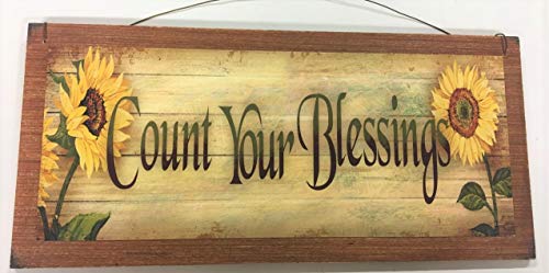 Book Cover Sunflower Count Your Blessings Wooden Wall Art Sign Country Fall