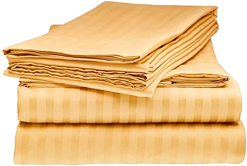 Book Cover Sarah Ashley Elegante 1800 Count Egyptian Comfort Striped 4pc King Bed Sheet Set, Gold