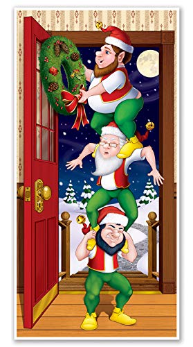 Book Cover Beistle Printed Plastic Elves Door Cover Indoor/Outdoor Christmas Party Decoration, 30 by 5-Inch, Multicolor