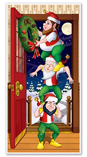 Beistle Printed Plastic Elves Door Cover Indoor/Outdoor Christmas Party Decoration, 30 by 5-Inch, Multicolor